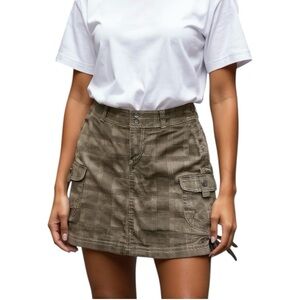 Kuh! Women's Katerina Cargo Skirt In Brown Plaid/Camo Print Sz.2 Gorpcore